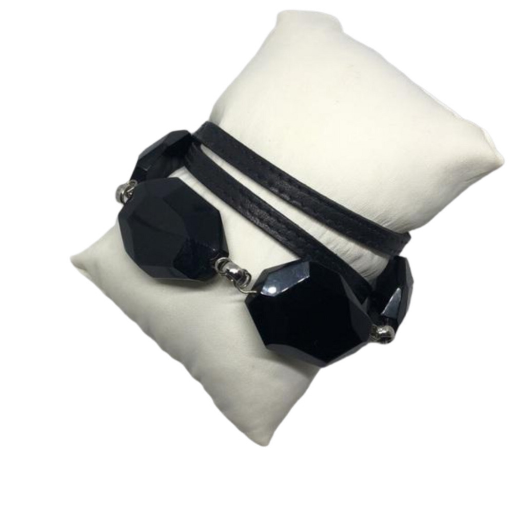 Club Monaco Chunky Stone Leather Wrap Around Bracelet Statement Layered Look.